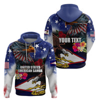 Personalised United States and American Samoa Zip Hoodie Bald Eagle Rose and Hibiscus Flower - Wonder Print Shop