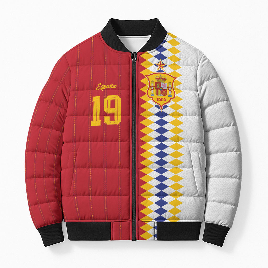 Spain Football 2026 Custom Bomber Puffer Jacket La Roja Red and White Split