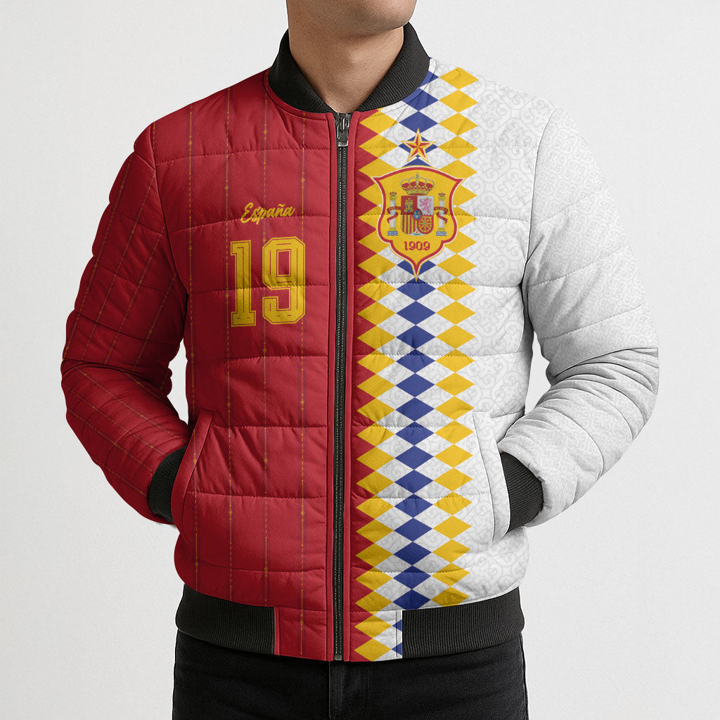 Spain Football 2026 Custom Bomber Puffer Jacket La Roja Red and White Split