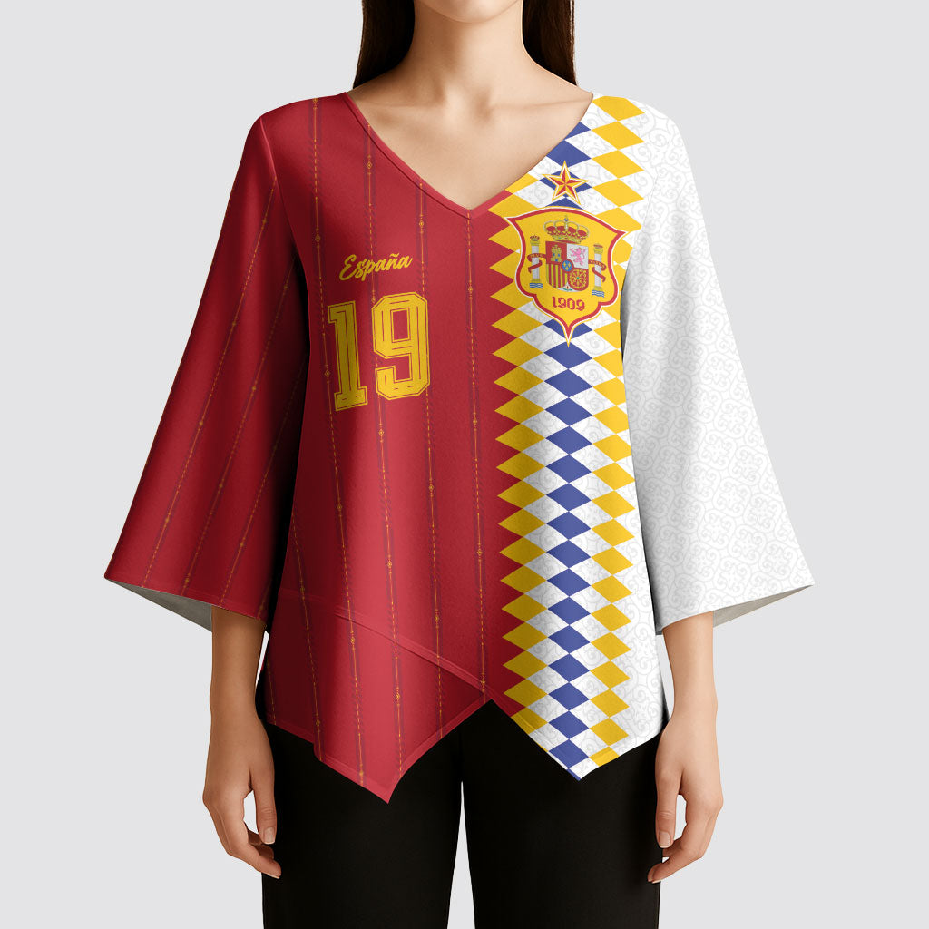 Spain Football 2026 Custom Kimono Sleeve Blouse La Roja Red and White Split