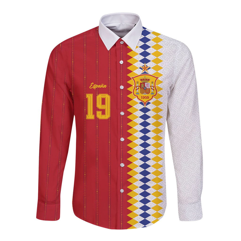 Spain Football 2026 Custom Long Sleeve Button Shirt La Roja Red and White Split