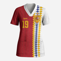 Spain Football 2026 Custom Scrub Top La Roja Red and White Split