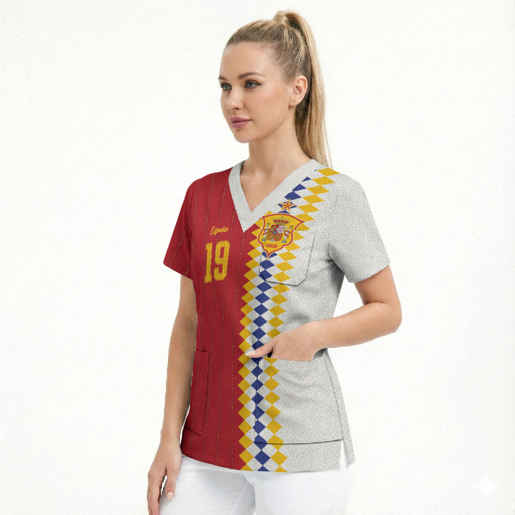 Spain Football 2026 Custom Scrub Top La Roja Red and White Split