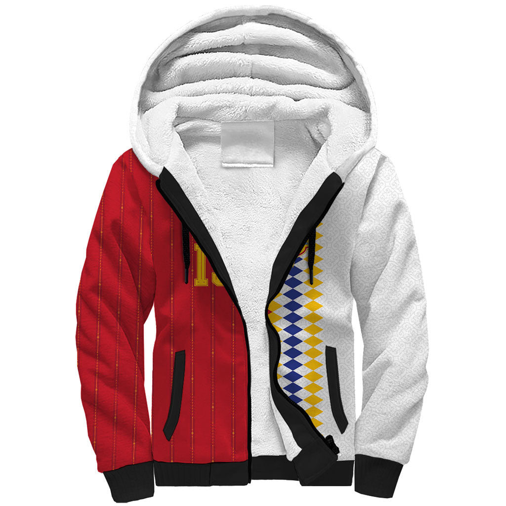 Spain Football 2026 Custom Sherpa Hoodie La Roja Red and White Split