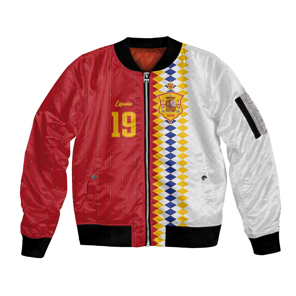Spain Football 2026 Custom Sleeve Zip Bomber Jacket La Roja Red and White Split