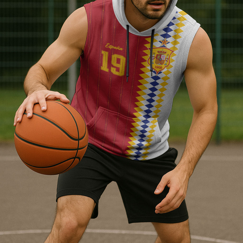 Spain Football 2026 Custom Sleeveless Hoodie La Roja Red and White Split