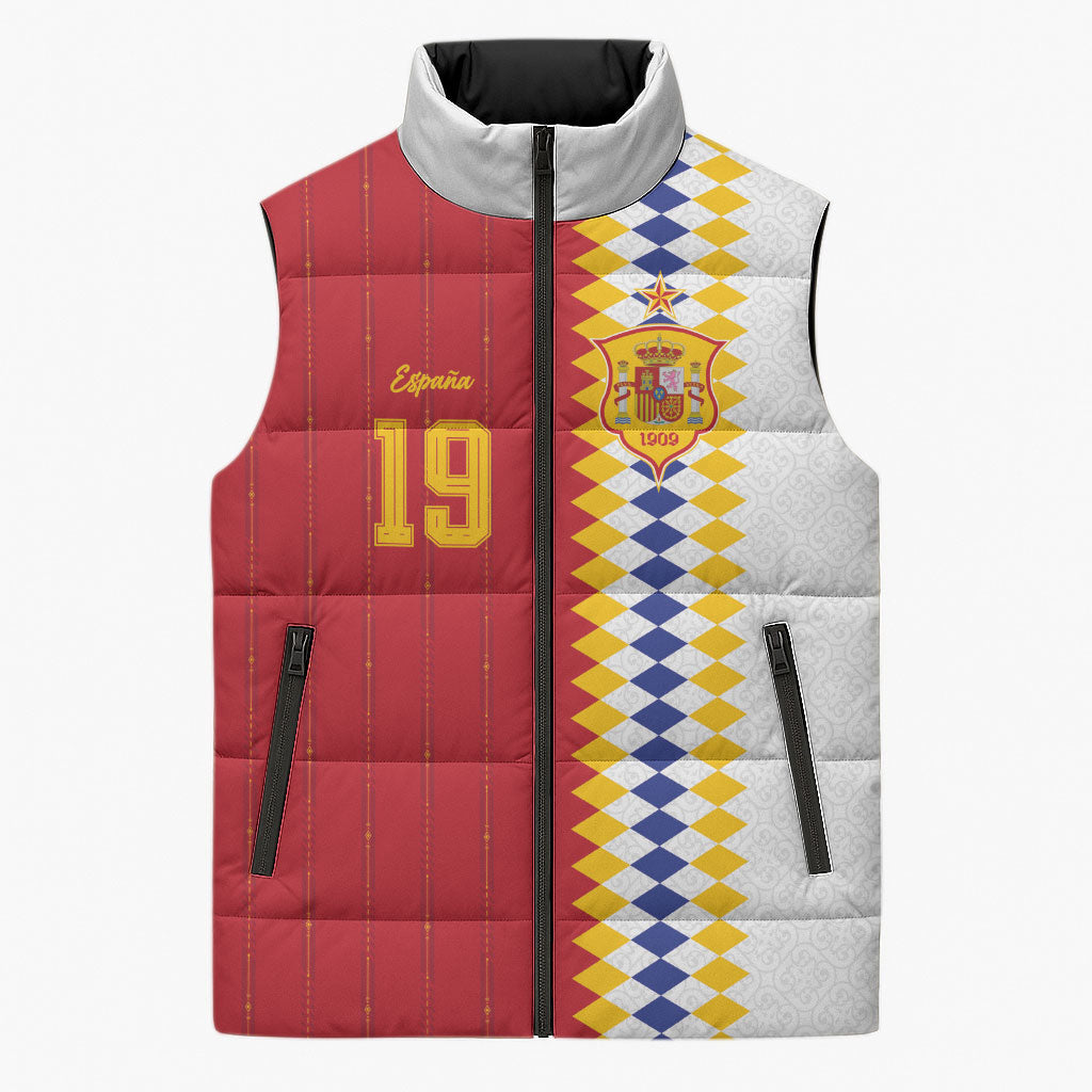 Spain Football 2026 Custom Sleeveless Puffer Jacket La Roja Red and White Split