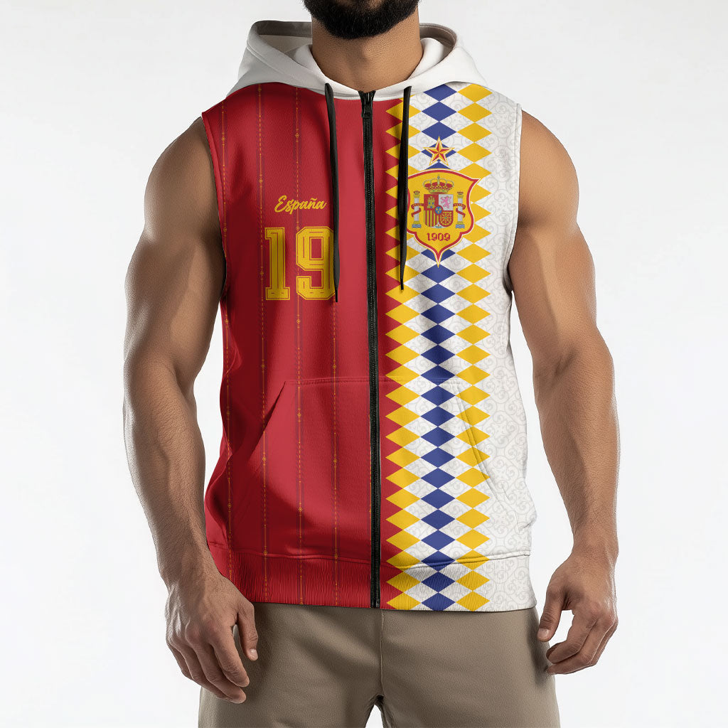 Spain Football 2026 Custom Sleeveless Zip Hoodie La Roja Red and White Split