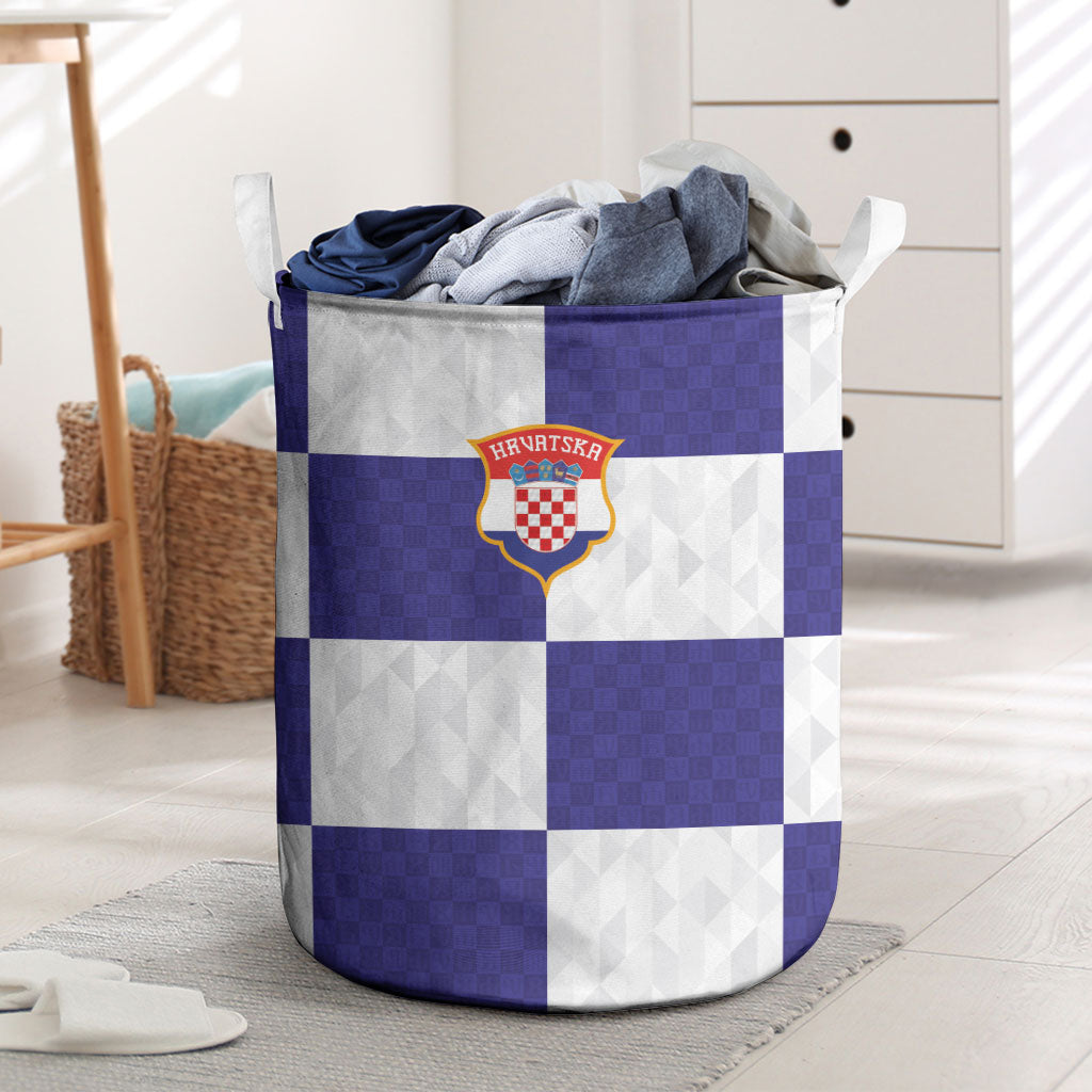 Croatia Football Laundry Basket Checkerboard Pattern with Glagolitic Script Away Color