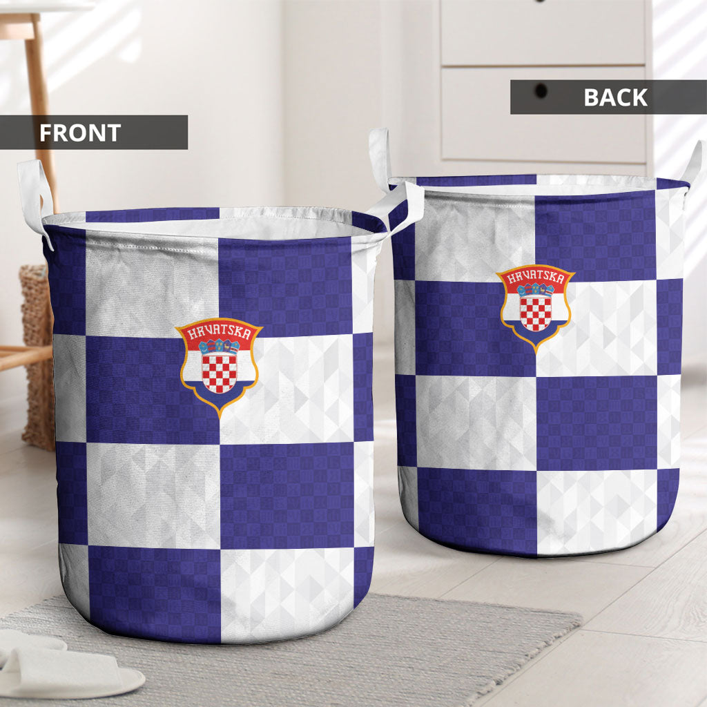 Croatia Football Laundry Basket Checkerboard Pattern with Glagolitic Script Away Color