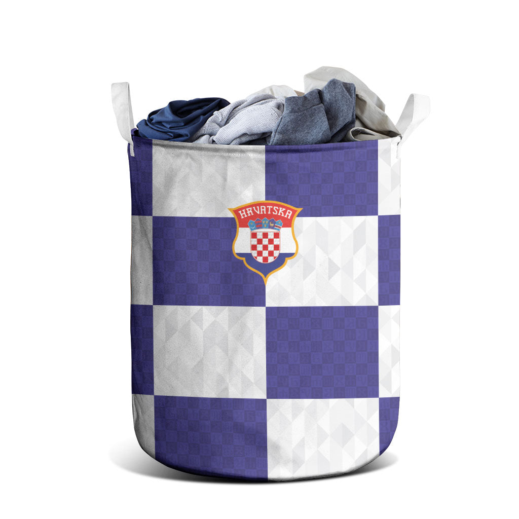 Croatia Football Laundry Basket Checkerboard Pattern with Glagolitic Script Away Color
