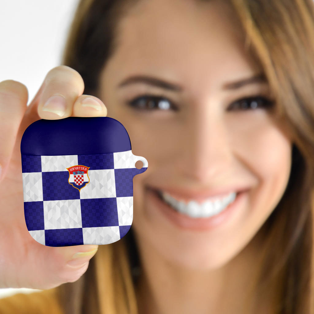 Croatia Football AirPods Case Checkerboard Pattern with Glagolitic Script Away Color