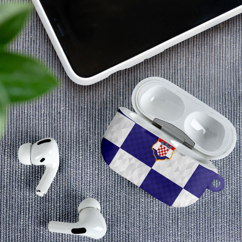 Croatia Football AirPods Case Checkerboard Pattern with Glagolitic Script Away Color