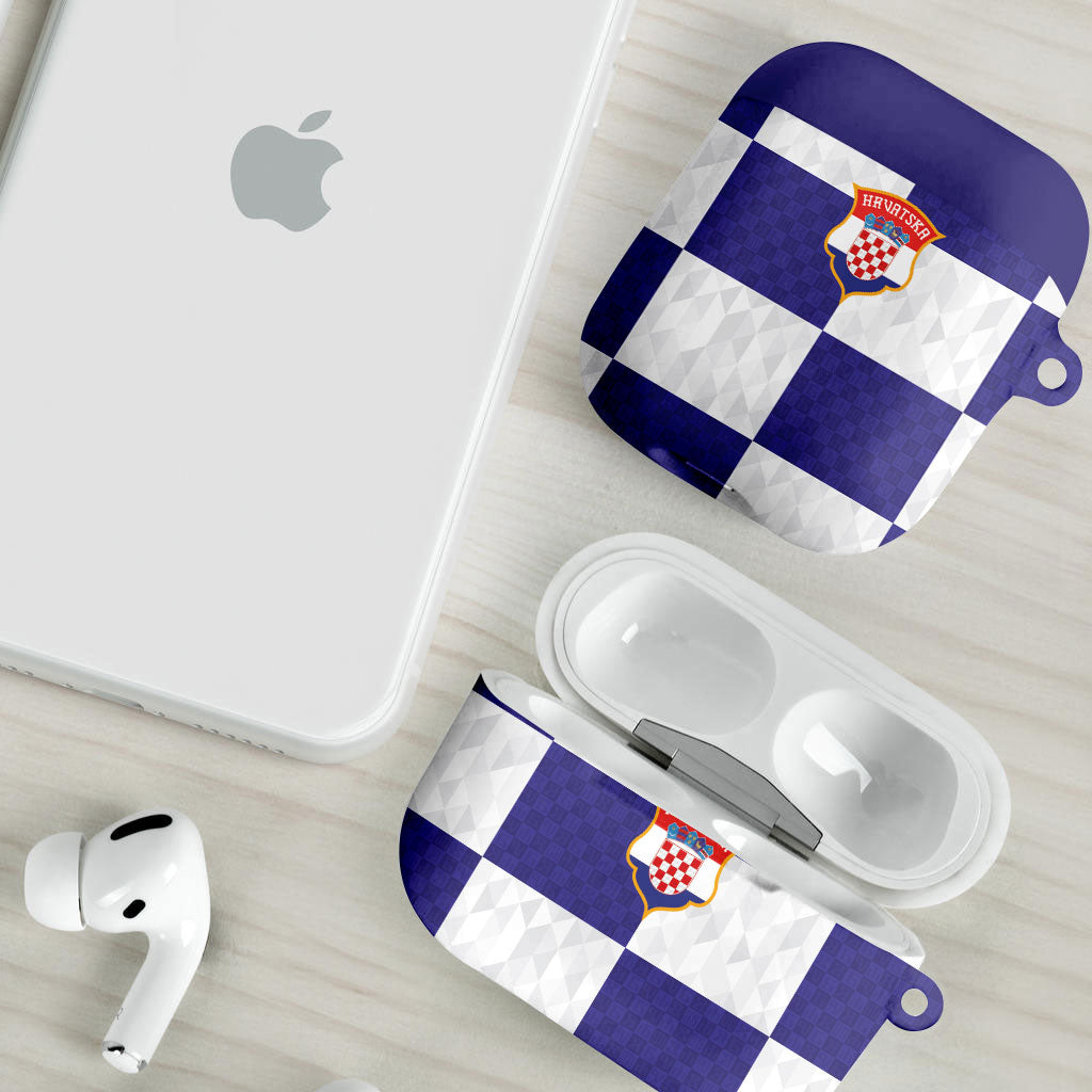 Croatia Football AirPods Case Checkerboard Pattern with Glagolitic Script Away Color