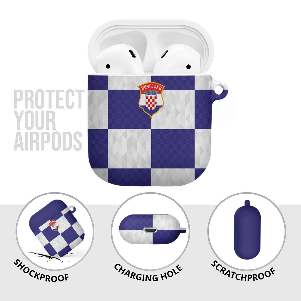Croatia Football AirPods Case Checkerboard Pattern with Glagolitic Script Away Color