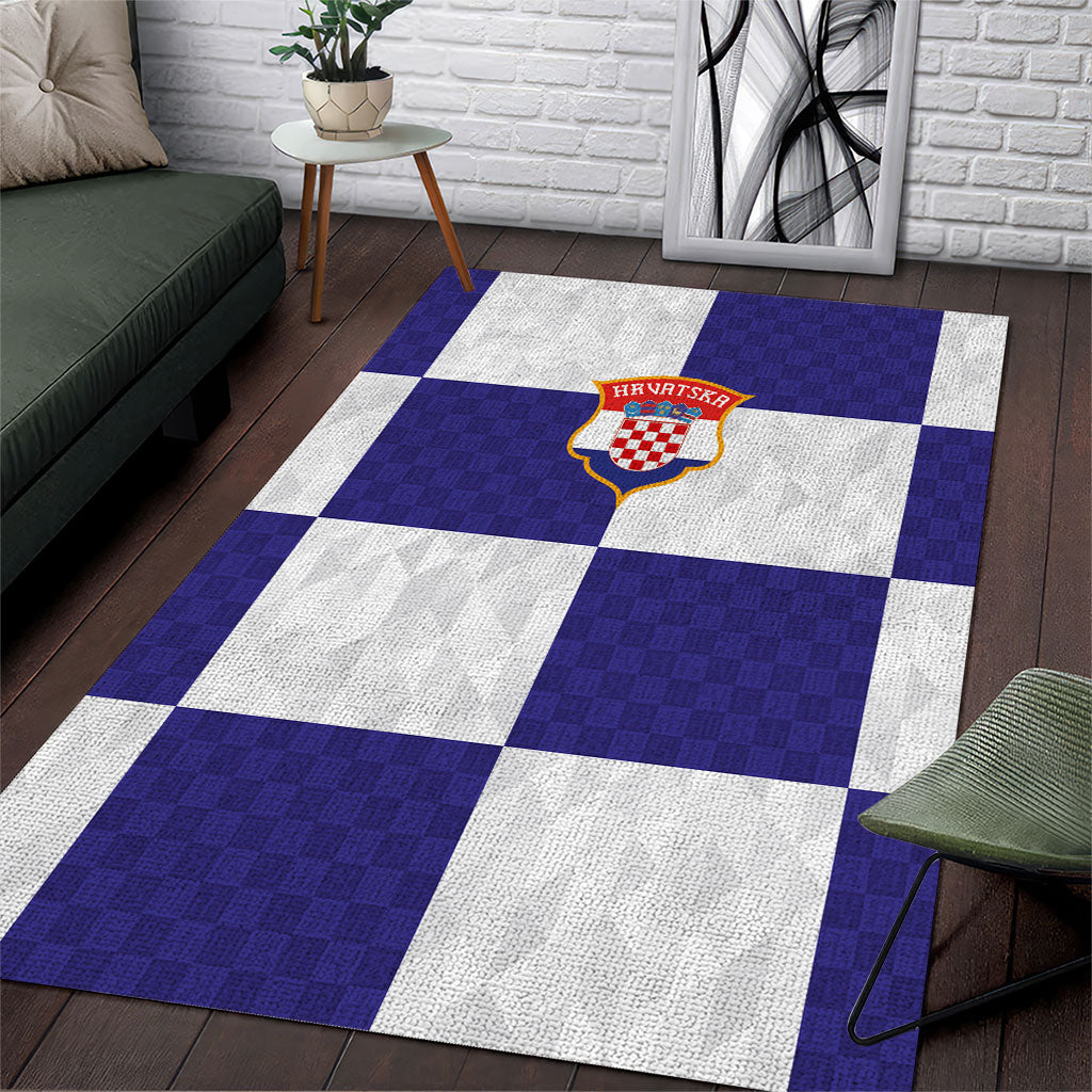 Croatia Football Area Rug Checkerboard Pattern with Glagolitic Script Away Color