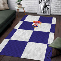 Croatia Football Area Rug Checkerboard Pattern with Glagolitic Script Away Color
