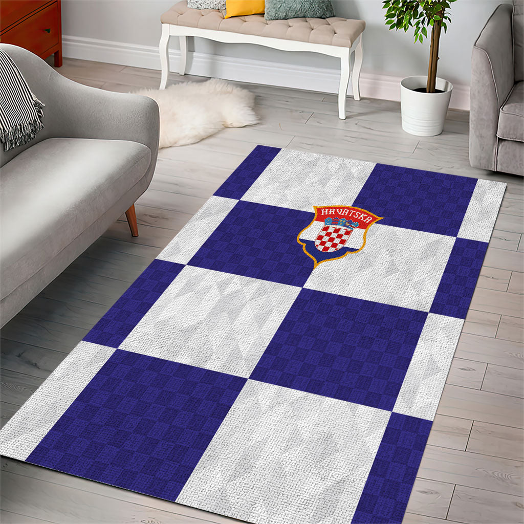 Croatia Football Area Rug Checkerboard Pattern with Glagolitic Script Away Color