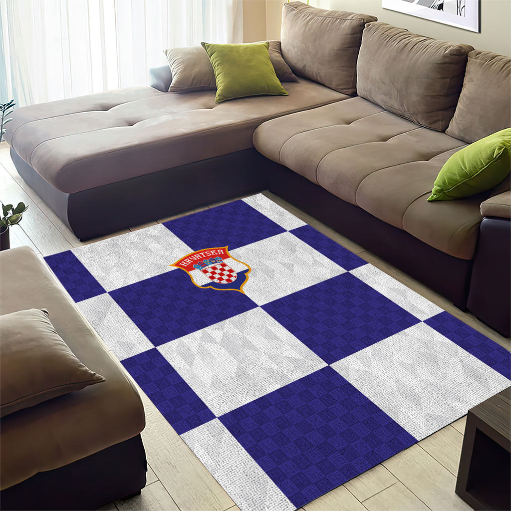 Croatia Football Area Rug Checkerboard Pattern with Glagolitic Script Away Color