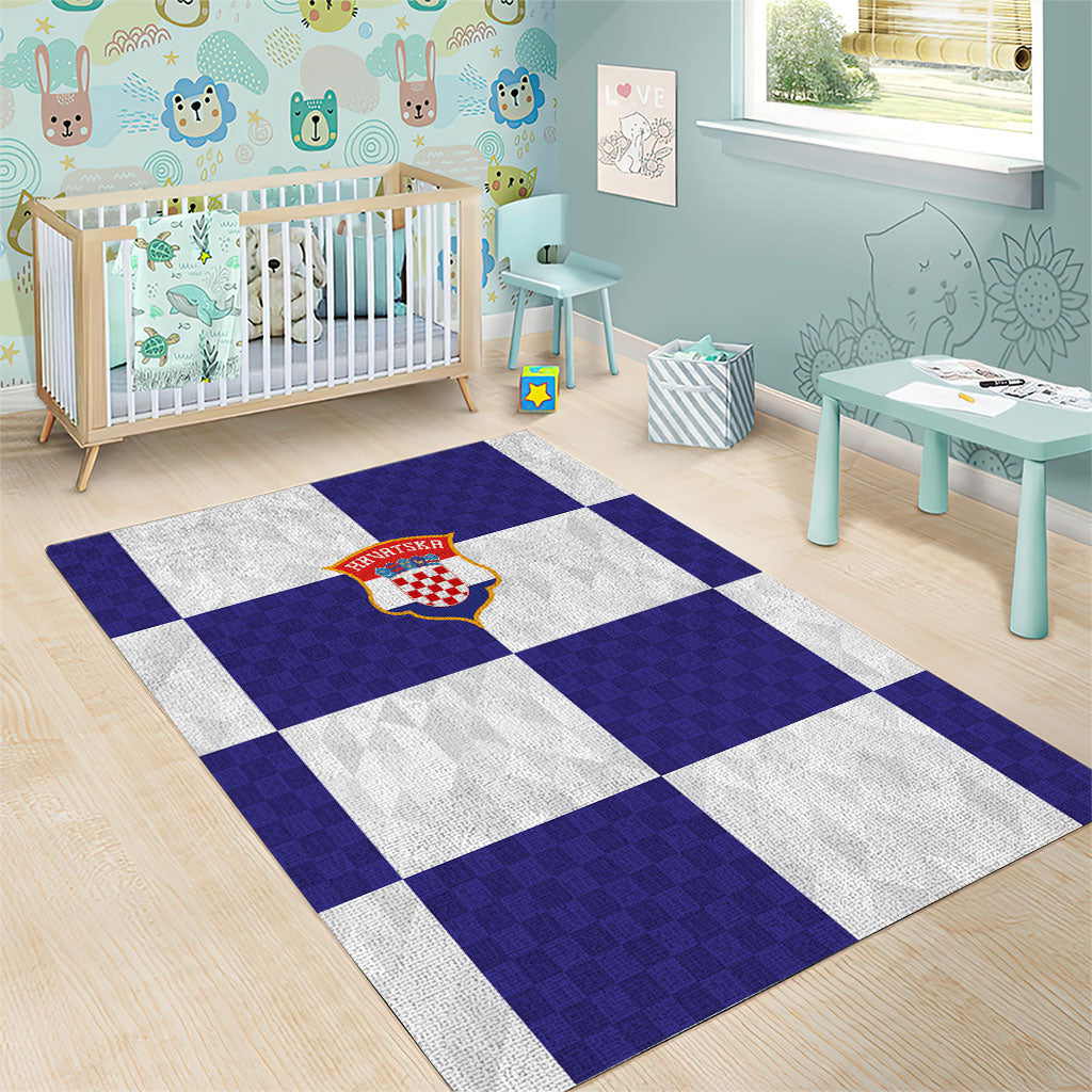 Croatia Football Area Rug Checkerboard Pattern with Glagolitic Script Away Color