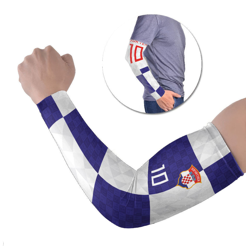 Croatia Football Custom Arm Sleeves Checkerboard Pattern with Glagolitic Script Away Color