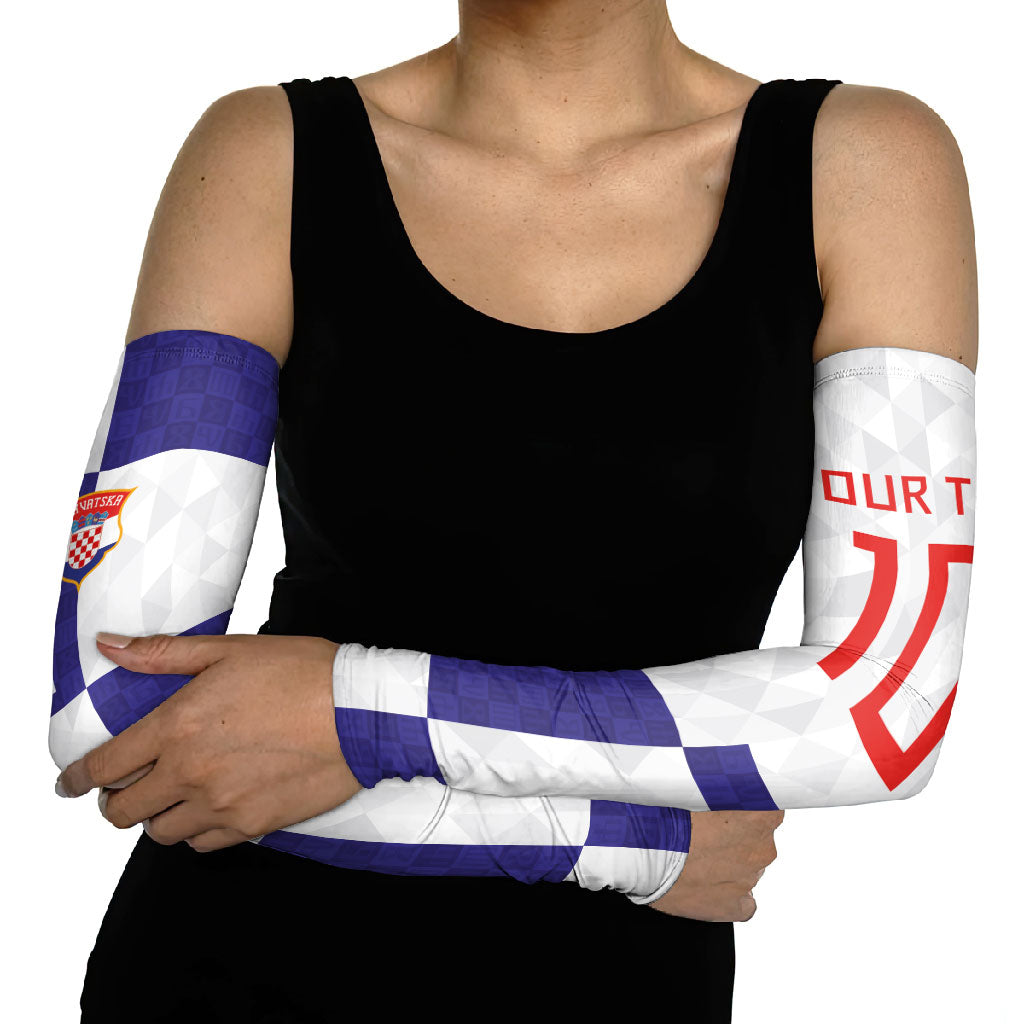 Croatia Football Custom Arm Sleeves Checkerboard Pattern with Glagolitic Script Away Color