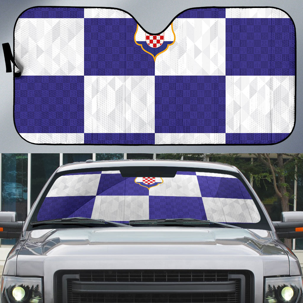 Croatia Football Auto Sun Shade Checkerboard Pattern with Glagolitic Script Away Color
