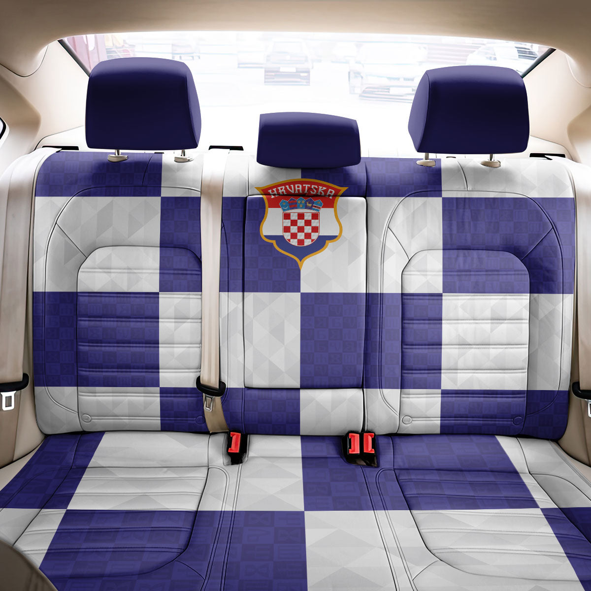 Croatia Football Back Car Seat Cover Checkerboard Pattern with Glagolitic Script Away Color