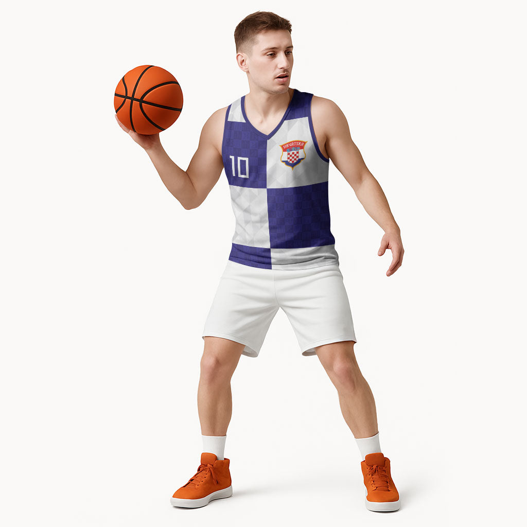 Croatia Football Custom Basketball Jersey Checkerboard Pattern with Glagolitic Script Away Color