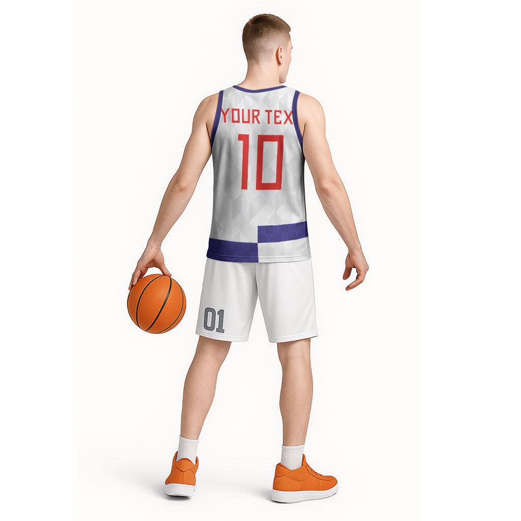Croatia Football Custom Basketball Jersey Checkerboard Pattern with Glagolitic Script Away Color