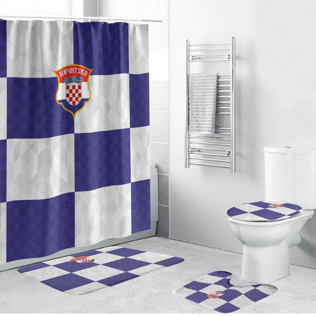 Croatia Football Bathroom Set Checkerboard Pattern with Glagolitic Script Away Color