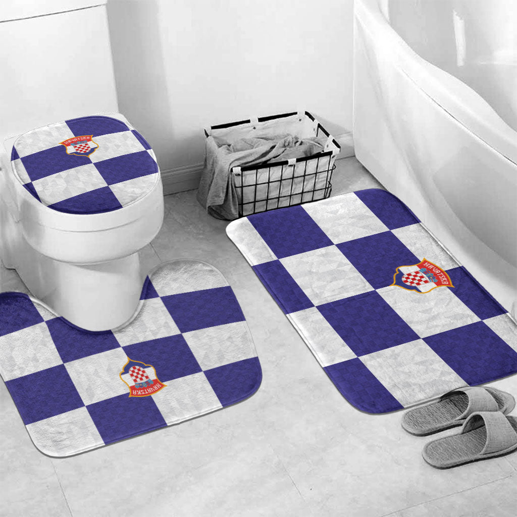 Croatia Football Bathroom Set Checkerboard Pattern with Glagolitic Script Away Color