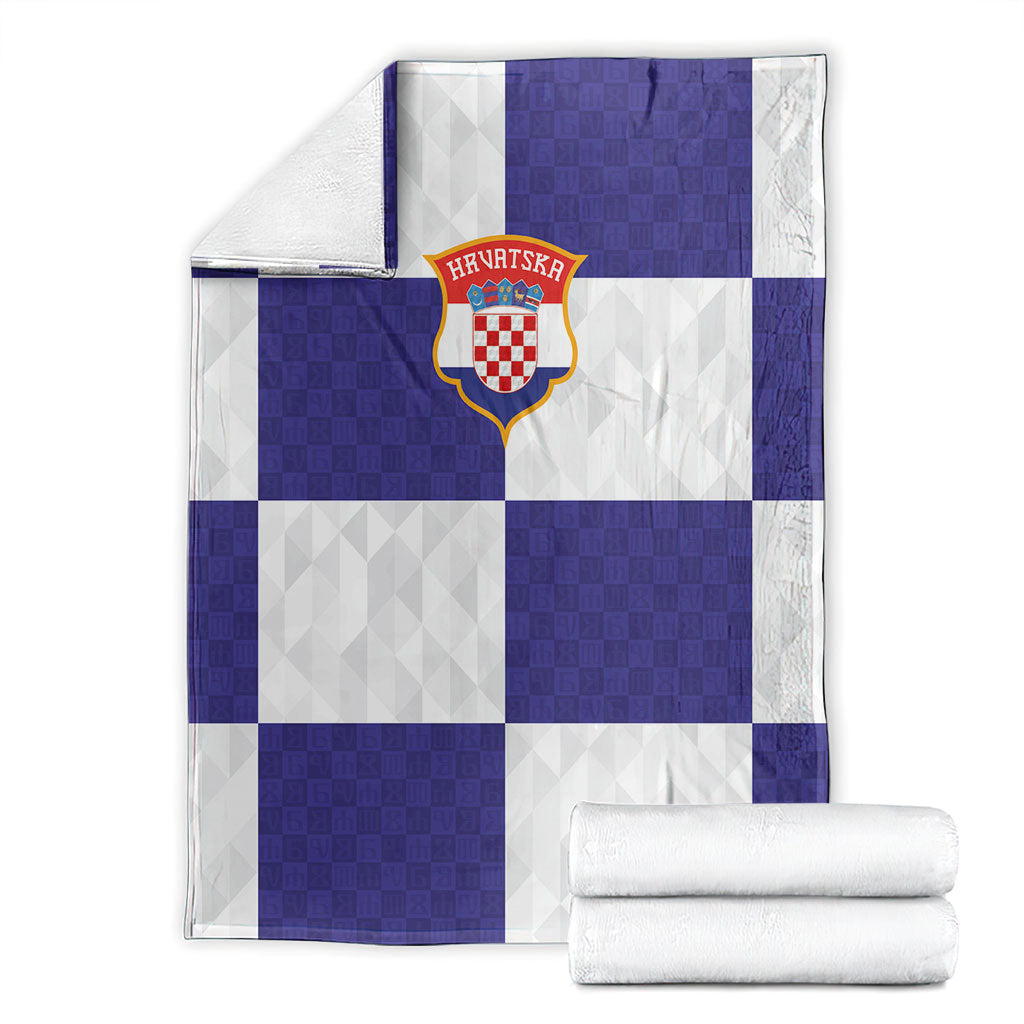 Croatia Football Blanket Checkerboard Pattern with Glagolitic Script Away Color