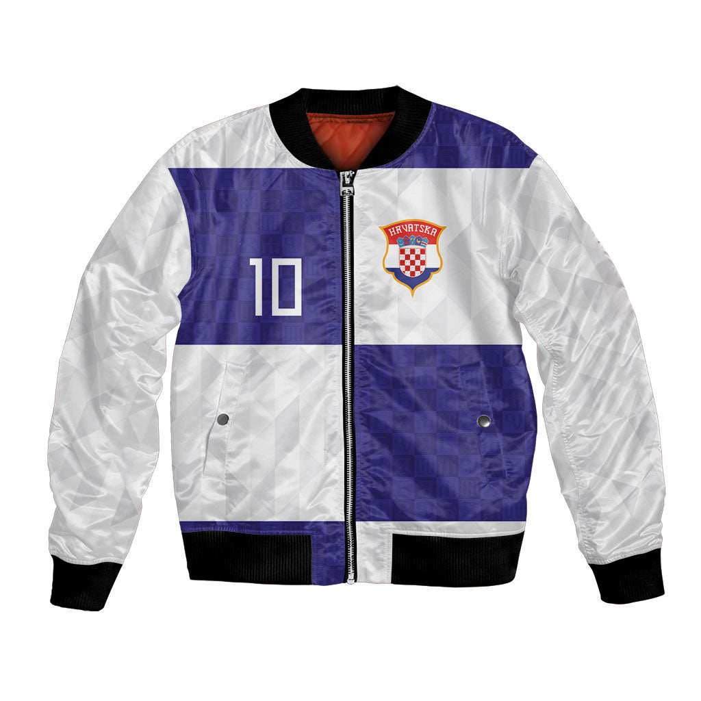Croatia Football Custom Bomber Jacket Checkerboard Pattern with Glagolitic Script Away Color