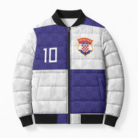 Croatia Football Custom Bomber Puffer Jacket Checkerboard Pattern with Glagolitic Script Away Color