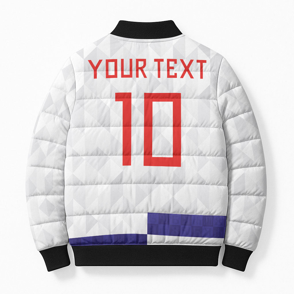 Croatia Football Custom Bomber Puffer Jacket Checkerboard Pattern with Glagolitic Script Away Color