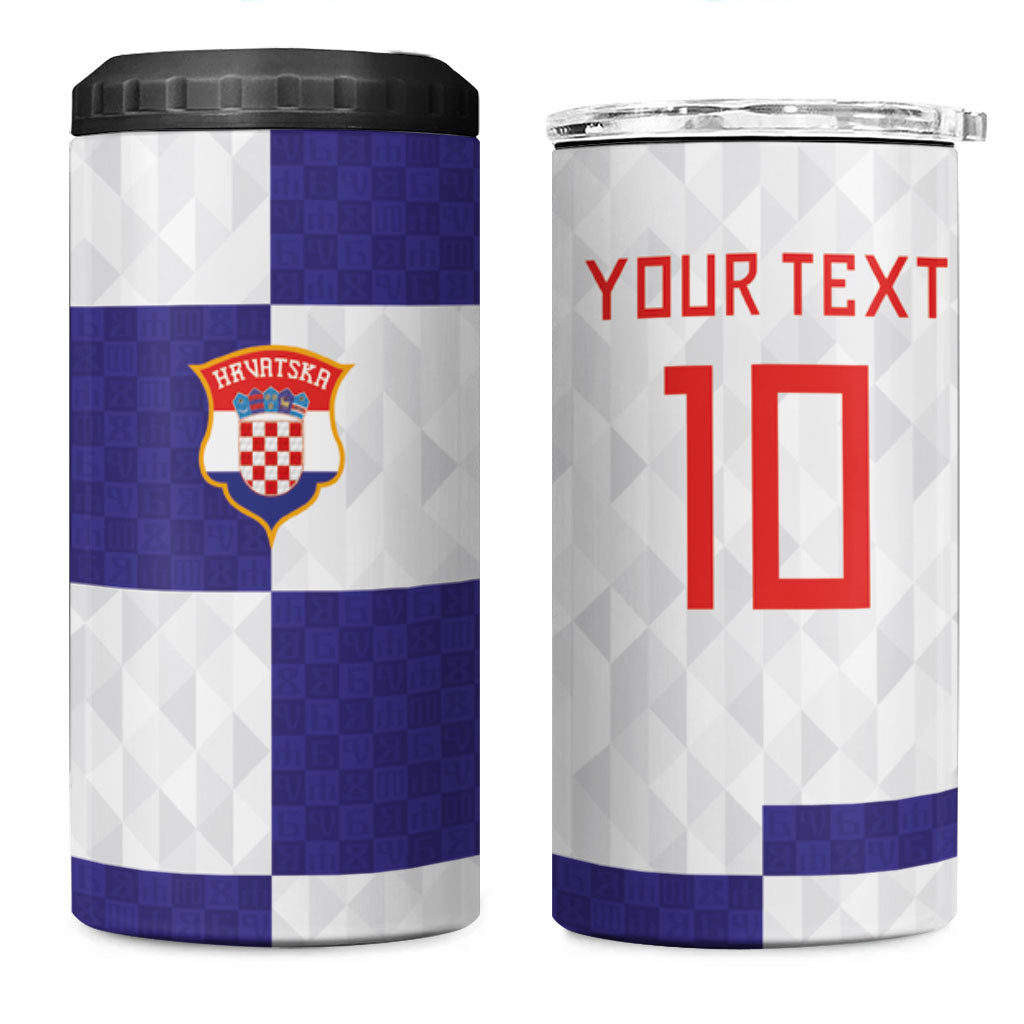 Croatia Football Custom 4 in 1 Can Cooler Tumbler Checkerboard Pattern with Glagolitic Script Away Color