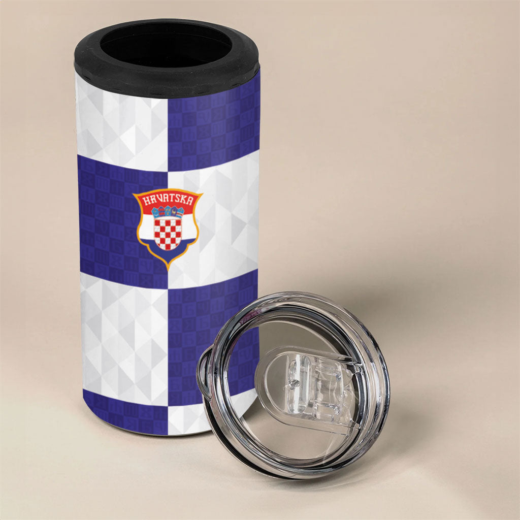 Croatia Football Custom 4 in 1 Can Cooler Tumbler Checkerboard Pattern with Glagolitic Script Away Color