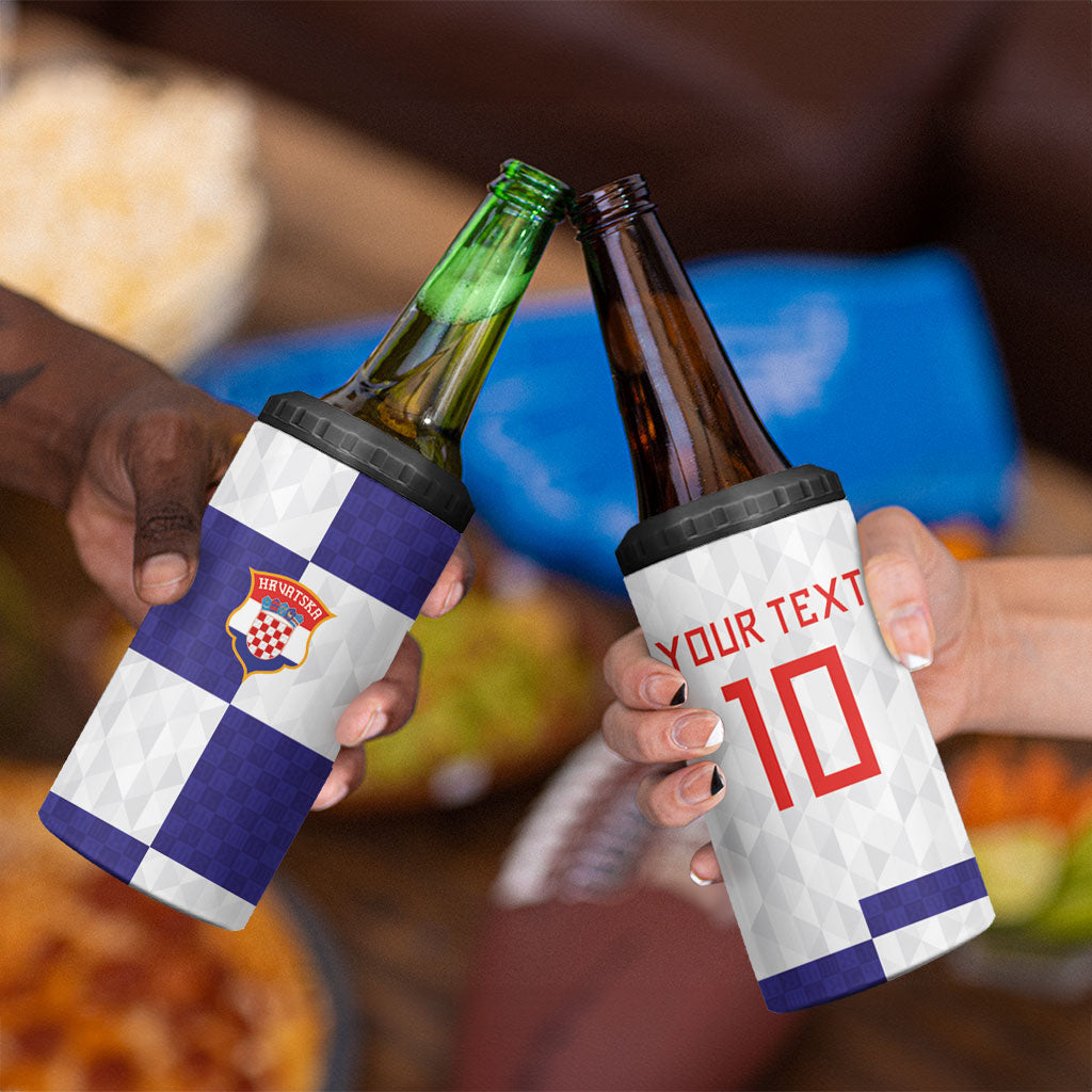 Croatia Football Custom 4 in 1 Can Cooler Tumbler Checkerboard Pattern with Glagolitic Script Away Color