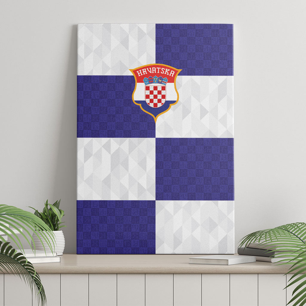 Croatia Football Canvas Wall Art Checkerboard Pattern with Glagolitic Script Away Color