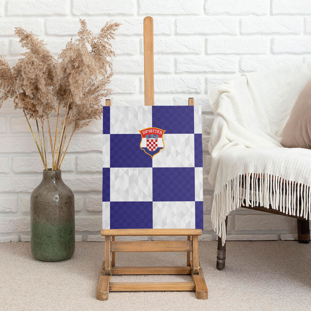 Croatia Football Canvas Wall Art Checkerboard Pattern with Glagolitic Script Away Color