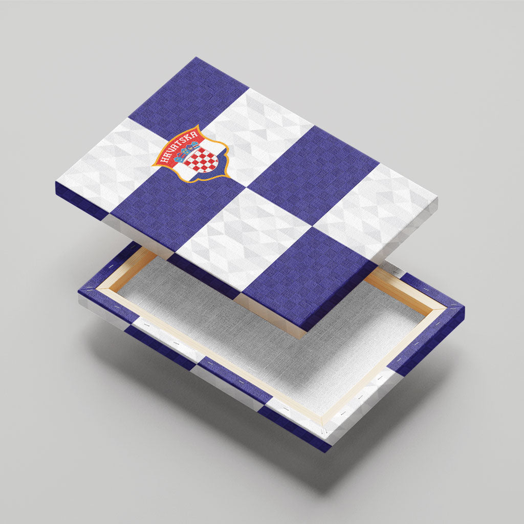 Croatia Football Canvas Wall Art Checkerboard Pattern with Glagolitic Script Away Color