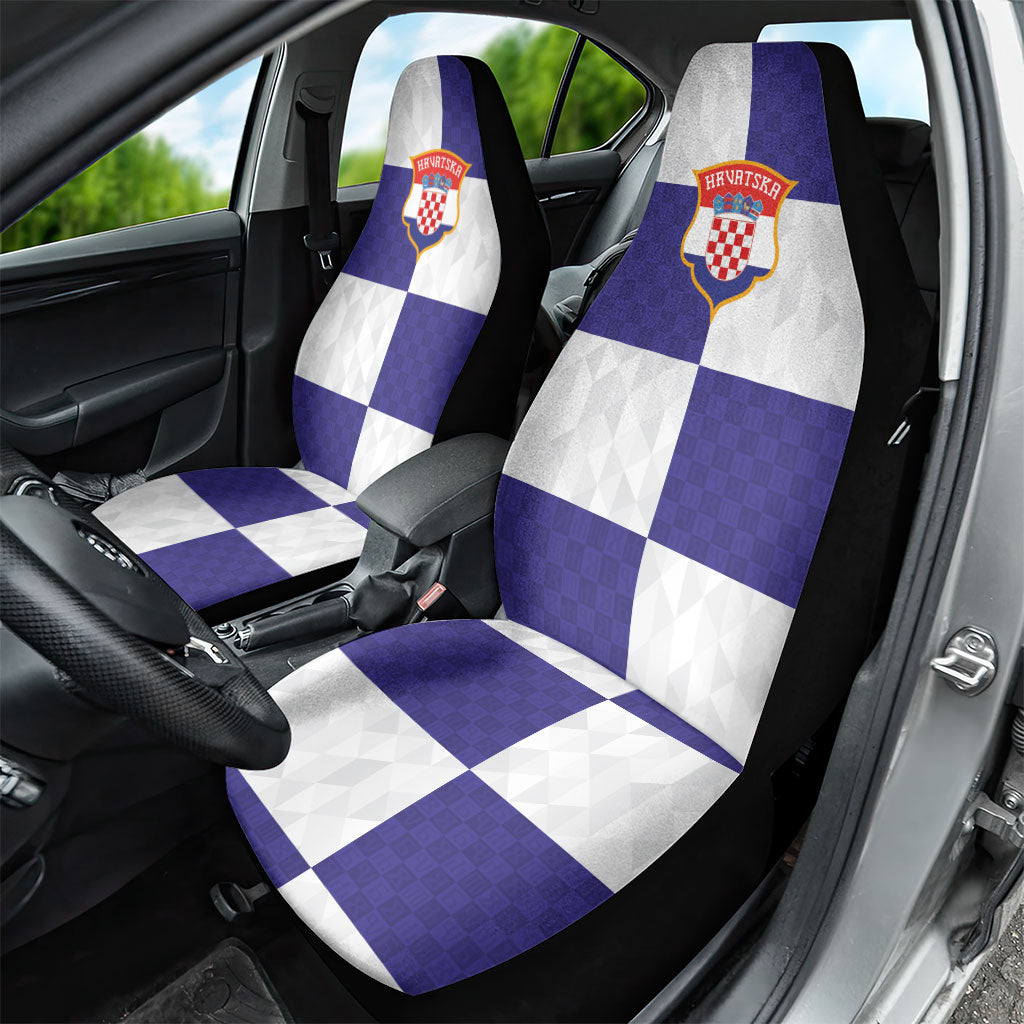 Croatia Football Car Seat Cover Checkerboard Pattern with Glagolitic Script Away Color