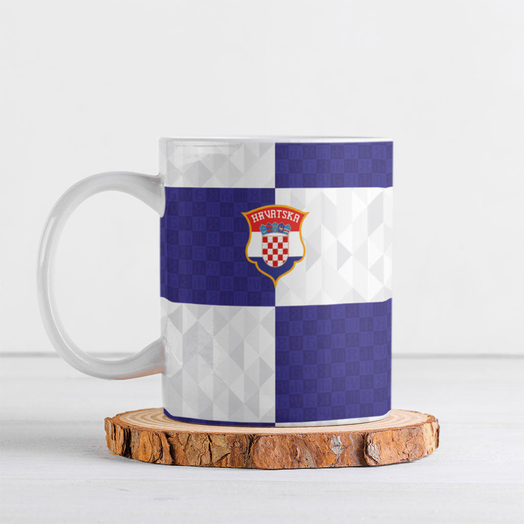 Croatia Football Custom Ceramic Mug Checkerboard Pattern with Glagolitic Script Away Color