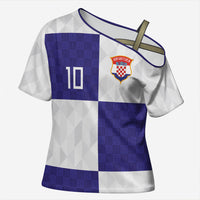 Croatia Football Custom Cross Shoulder Shirt Checkerboard Pattern with Glagolitic Script Away Color