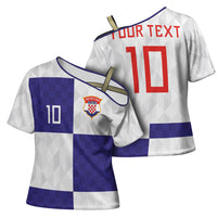 Croatia Football Custom Cross Shoulder Shirt Checkerboard Pattern with Glagolitic Script Away Color