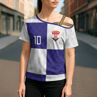 Croatia Football Custom Cross Shoulder Shirt Checkerboard Pattern with Glagolitic Script Away Color