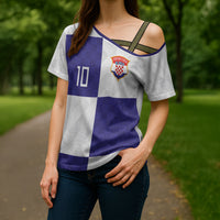 Croatia Football Custom Cross Shoulder Shirt Checkerboard Pattern with Glagolitic Script Away Color