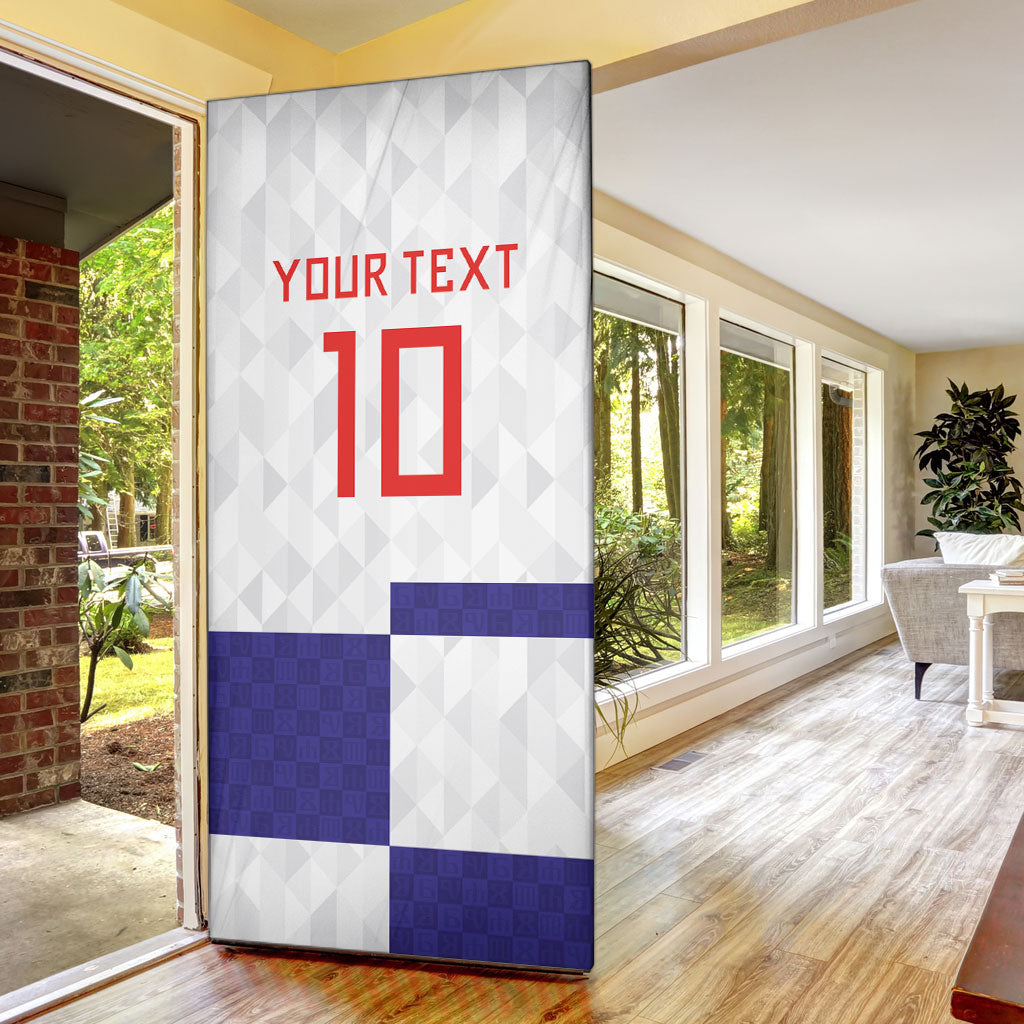 Croatia Football Custom Door Cover Checkerboard Pattern with Glagolitic Script Away Color