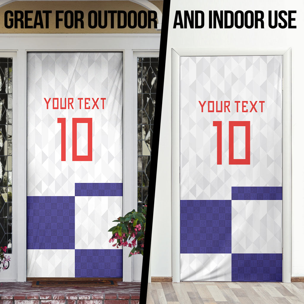 Croatia Football Custom Door Cover Checkerboard Pattern with Glagolitic Script Away Color